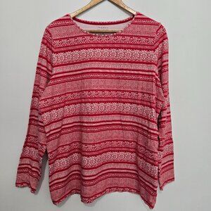Talbots Red Stripe Snowflake TShirt Size 1X Long Sleeve Stretch Holiday Festive